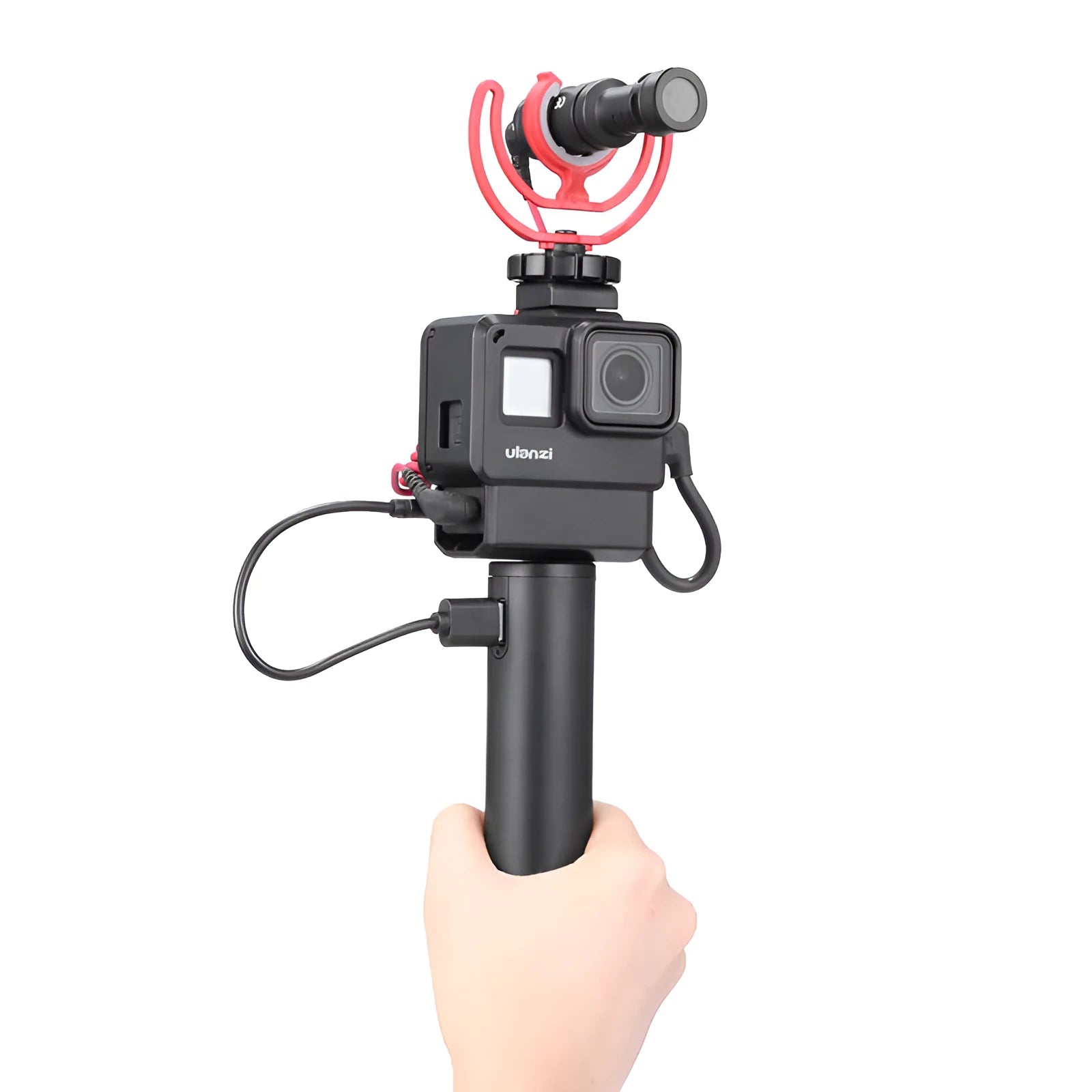 Black aluminium alloy portable power bank with a carry handle, showing compact size