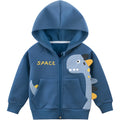 Army Blue children's fleece jacket with front zipper, shown in size for boy aged 1-9 years