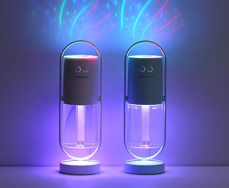 Magic Shadow USB air humidifier with projection lights in pink, blue, or white colours