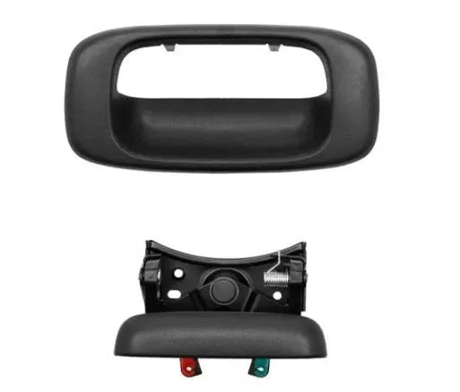 Black Chevrolet Silverado tailgate frame handle set made from ABS and metal