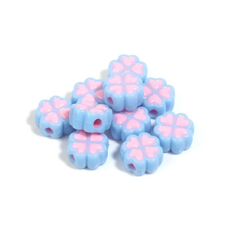 15mm frosted acrylic four-leaf clover love beads in mixed colours including pink, blue, and green