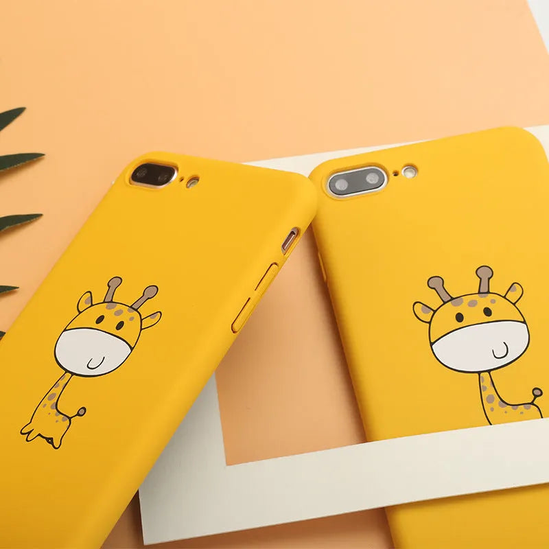 Yellow patterned plastic phone case for iPhone models 6 through X displayed on a solid background.
