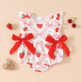 Baby girls summer romper in red knitted polyester, sleeveless triangle jumpsuit with hidden hook closure