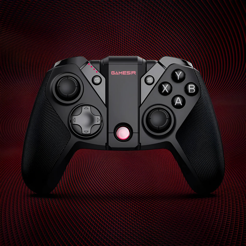 Black Gaishi wired USB Type-C game controller with textured grips on a dark surface.