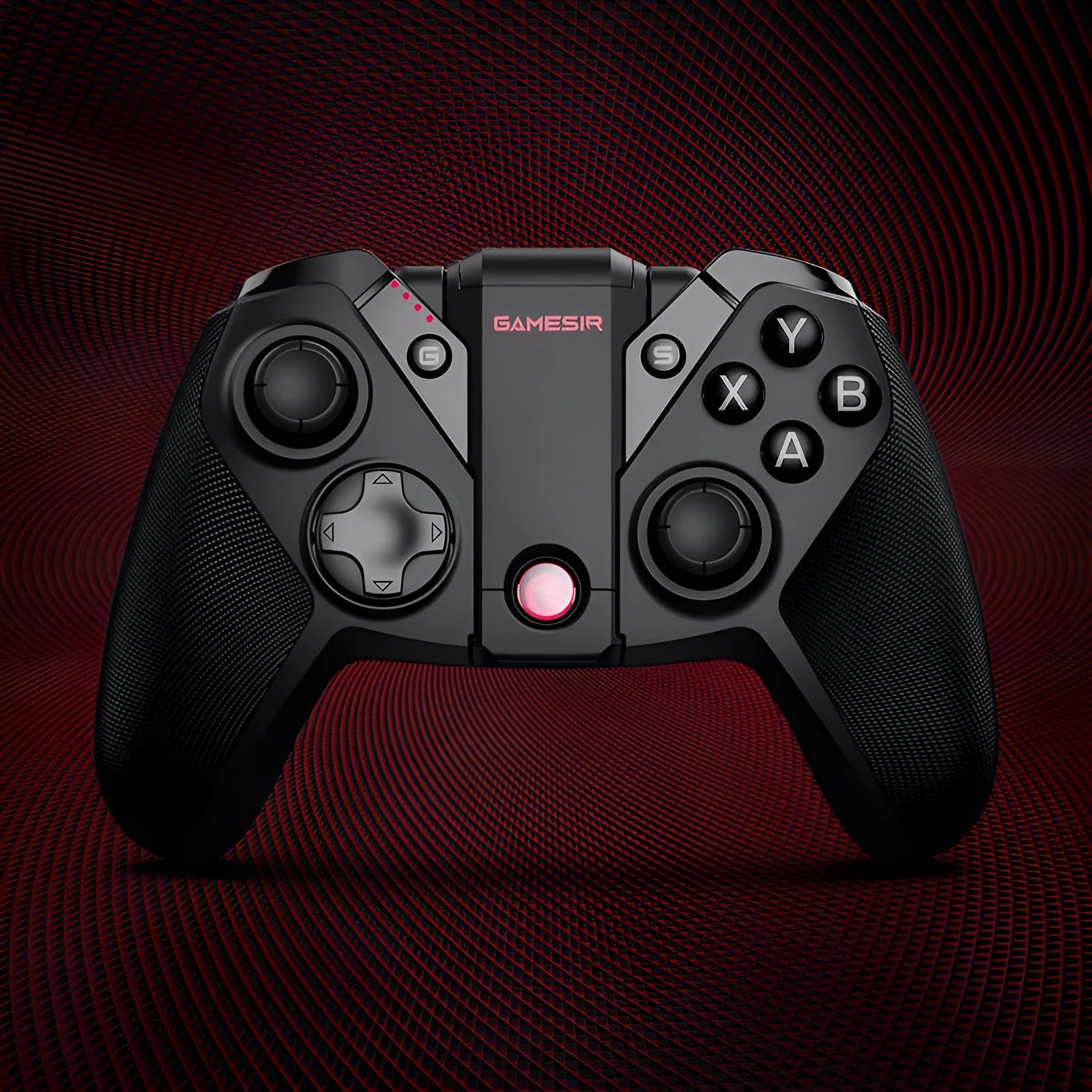 Black Gaishi wired USB Type-C game controller with textured grips on a dark surface.