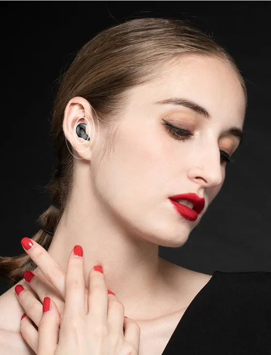 Black and white wireless Bluetooth in-ear headset with type-C charging port
