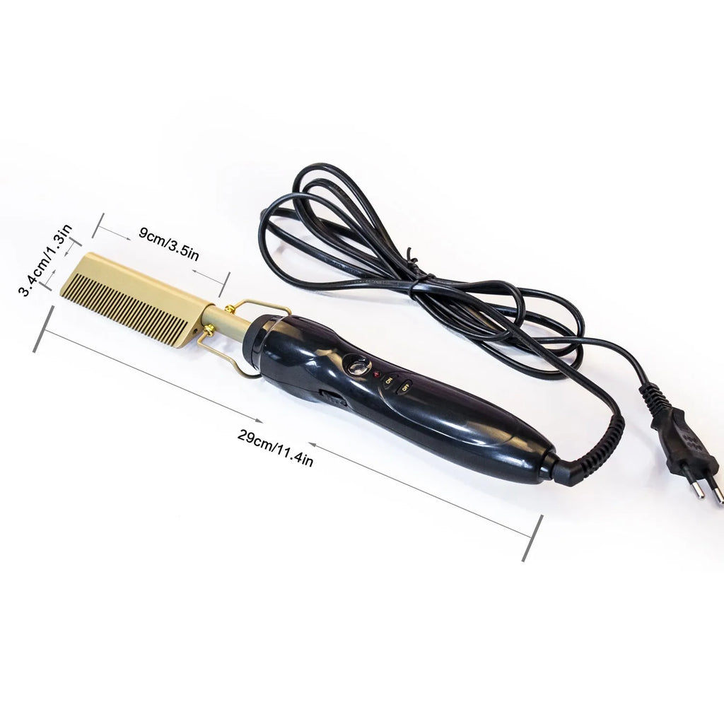 Multifunctional gold ceramic hair comb with 21-30mm thermal conductor and temperature control dial