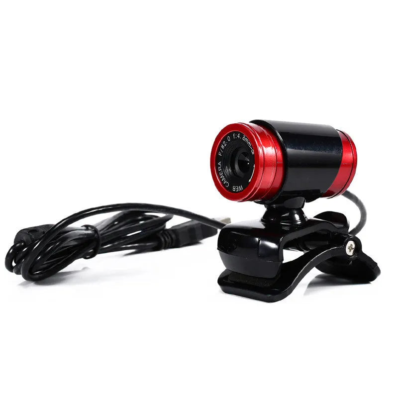 HD computer camera with 12.0M pixels, manual focus ring, and built-in microphone on a black stand