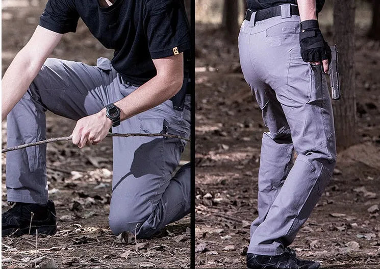 Men's tactical cargo trousers in IX7 ash colour, multi-pocket straight-leg design
