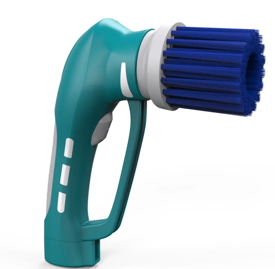 Blue 3.6V rechargeable car polishing machine with mechanical buffer pad on a garage workbench