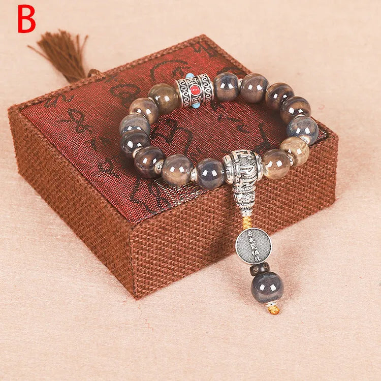 Men's gradient ceramic chain bracelet with coloured yonghe blessing craft beads and polished 12-13mm coloured glaze components
