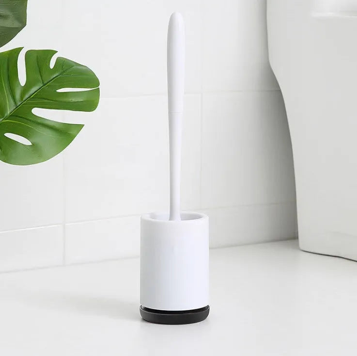 White and black non-stick TPR toilet brush with hollowed plastic body, 41cm tall, floor standing style