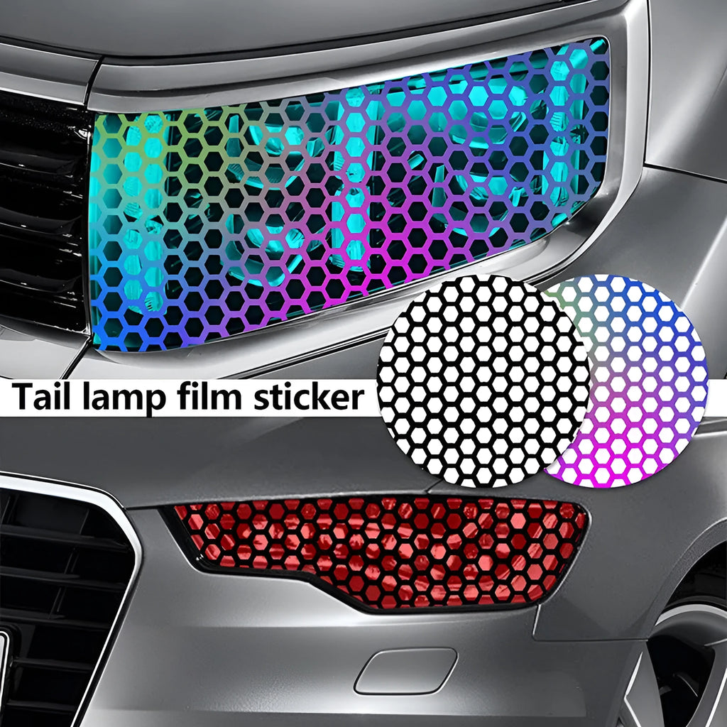 Honeycomb pattern car taillight sticker measuring 48x30cm in black, carbon fibre black, and colourful options