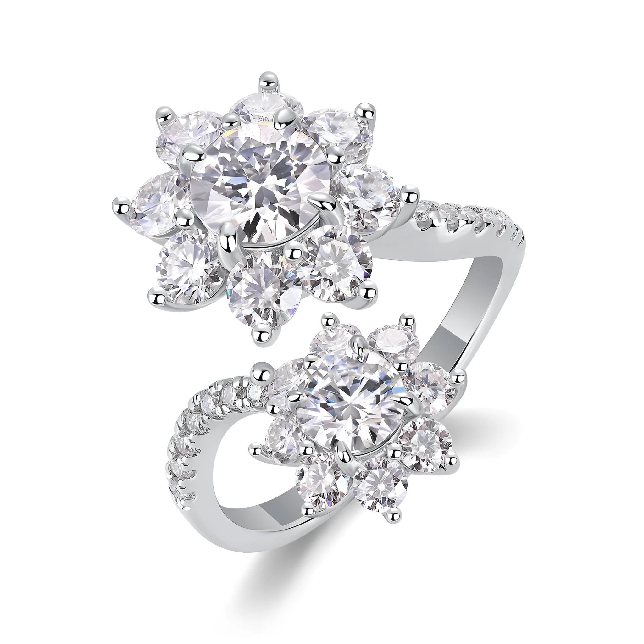 1 carat moissanite wedding ring set in S925 silver with platinum plating on a white background with gift box