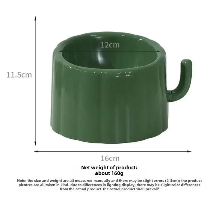 High-stand solid colour cat bowl with cactus design showing anti-slip base and large feeding opening