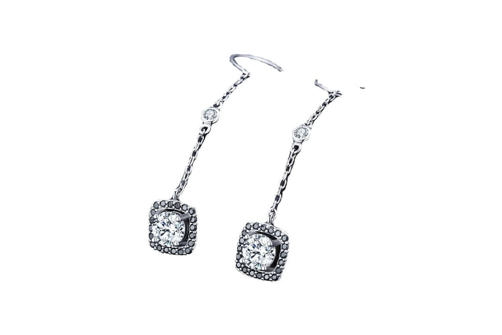 Light luxury long copper plated zircon earrings in fresh sweet natural style for women, black and silver colour options