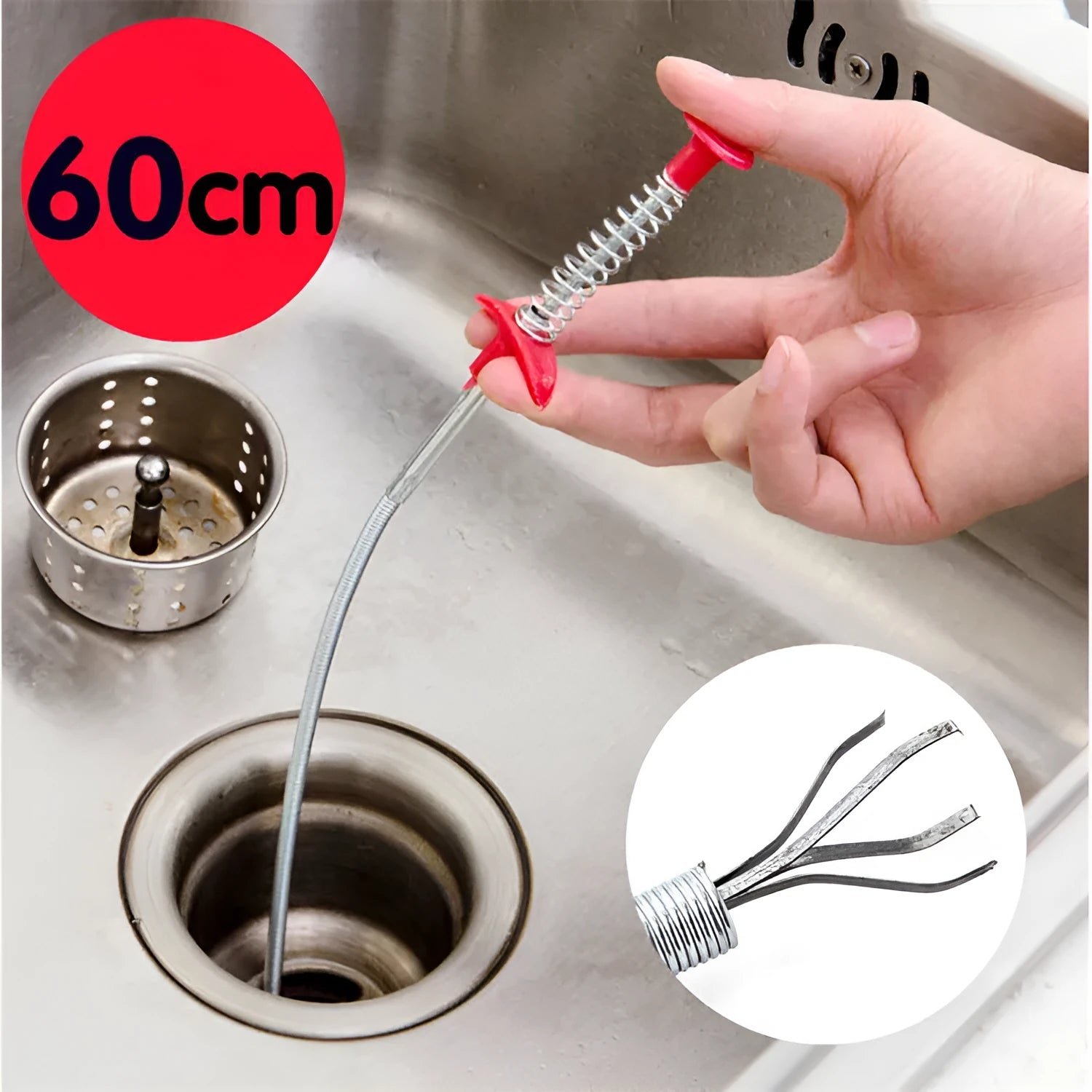 Sewer dredge spring pipe cleaning tool for kitchen sink drains in multiple colour options