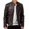 PU leather jacket slim fit zipper front in Black for men