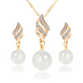 Pearl stud necklace set with mother-of-pearl pendant on water wave chain in gold finish