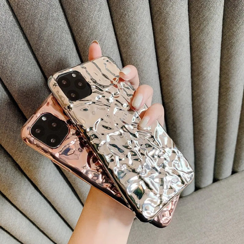 Rose gold and silver electroplated TPU back cover phone case for iPhone models.
