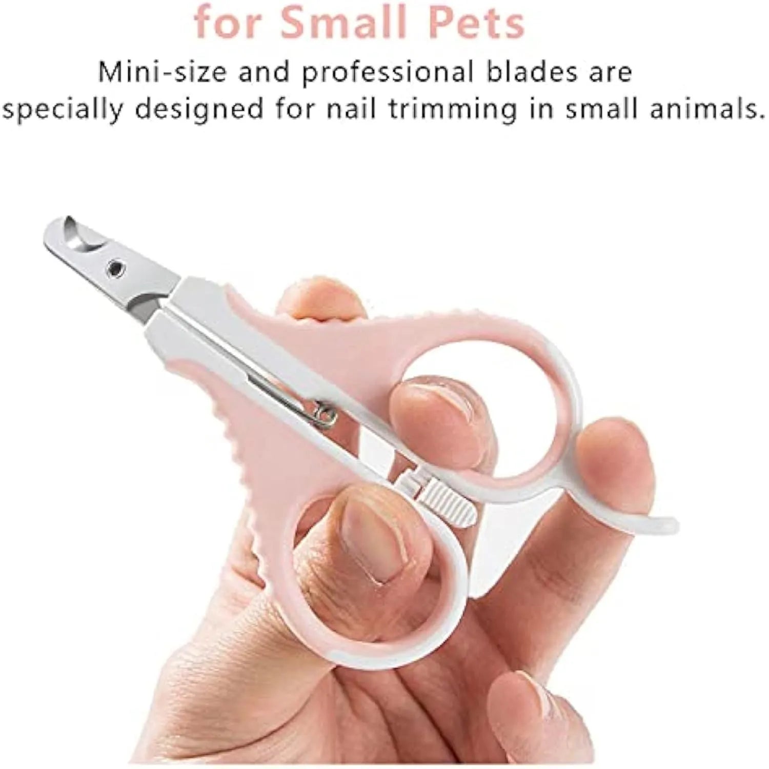 Grey and pink cat nail clippers with a safety guard and angled stainless steel blade.