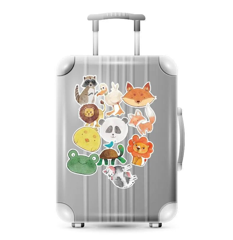 36 retro beach theme stickers with surfing and travel designs in sizes 6cm to 10cm