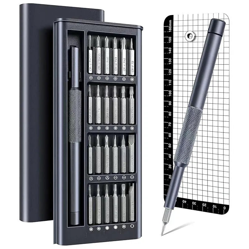 Compact 25-in-one magnetic screwdriver set with chrome vanadium steel bits and ABS handle.