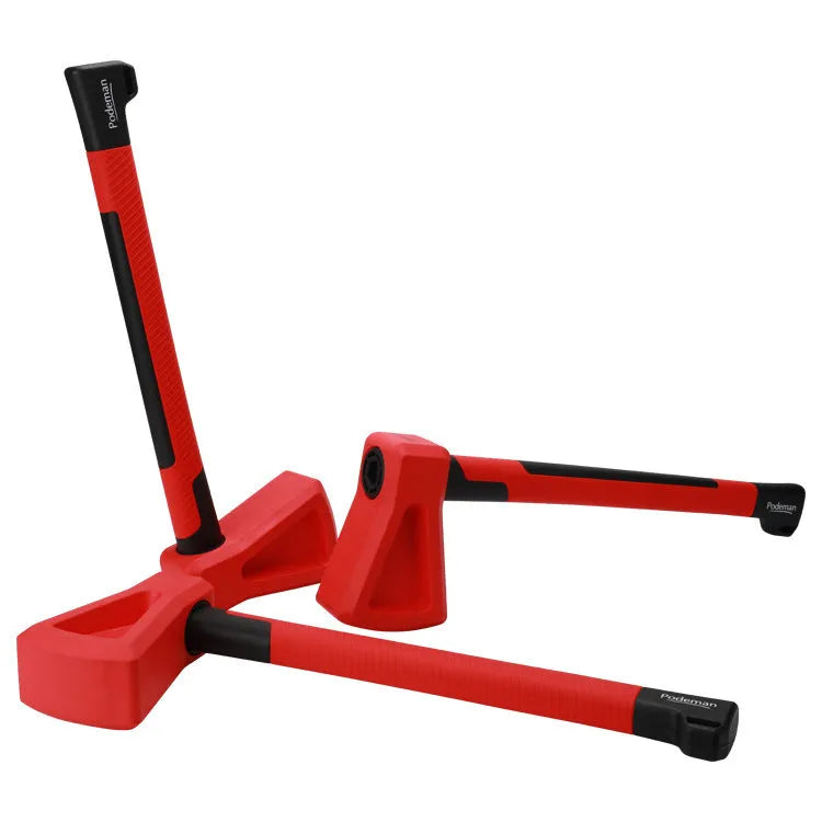 A bright red plastic fitness axe muscle trainer on a plain background.