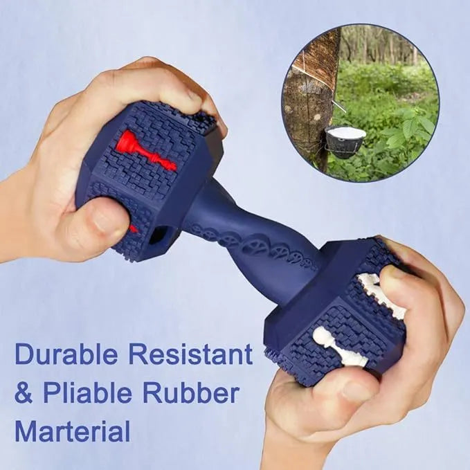 Black rubber hollow dumbbell dog chew toy for aggressive chewers with 3D particle texture