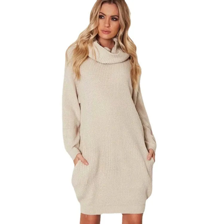 Yellow lapel collar acrylic pullover sweater shown on a model, demonstrating its mid-length loose fit.