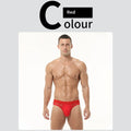 Men's low waist briefs in black high elastic mesh fabric laid flat