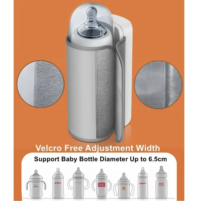 Portable milk warmer with white digital display, USB cable, and 6000mAh battery for bottle warming