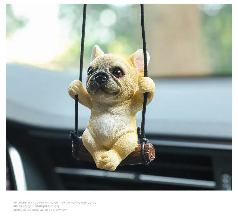 Bulldog cartoon style resin car hanging ornament for rearview mirror decoration