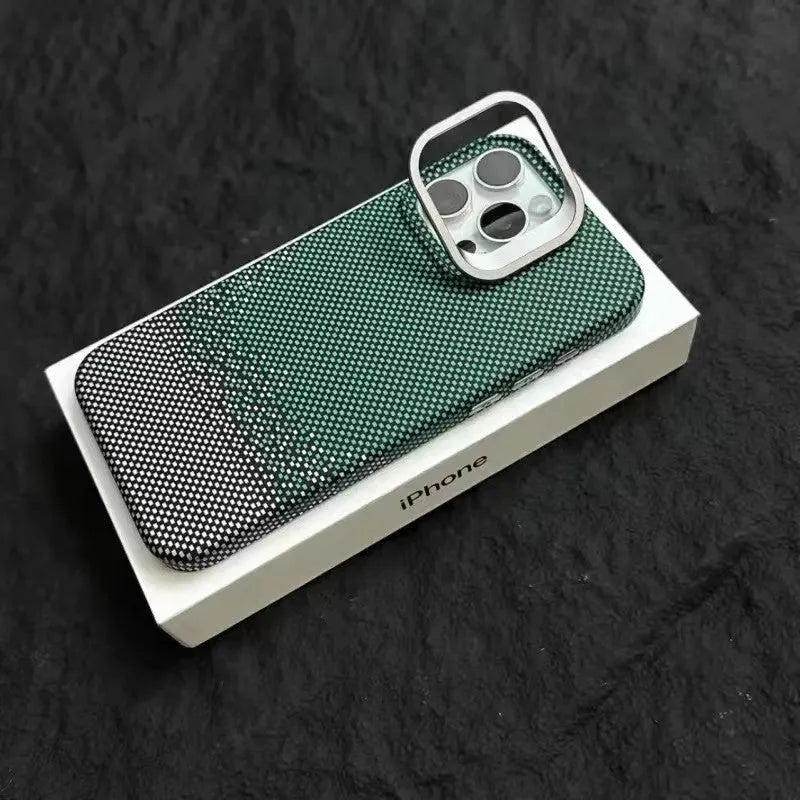 Kevlar magnetic bracket carbon fiber pattern protective sleeve for iPhone 14 Pro in Sunset Gray