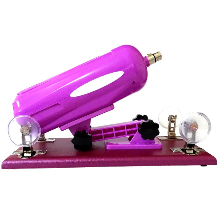 Purple automatic telescopic thrusting sex tool for women on a neutral background