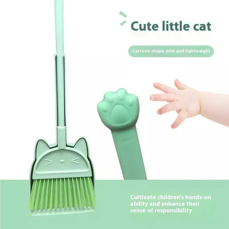 Broom and dustpan cleaning set with rotating brush holder in purple, green, or beige colours