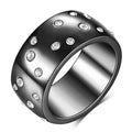 Titanium steel geometric round couple ring with starry diamond accents, shown in black, gold, rose gold, and steel colour finishes.