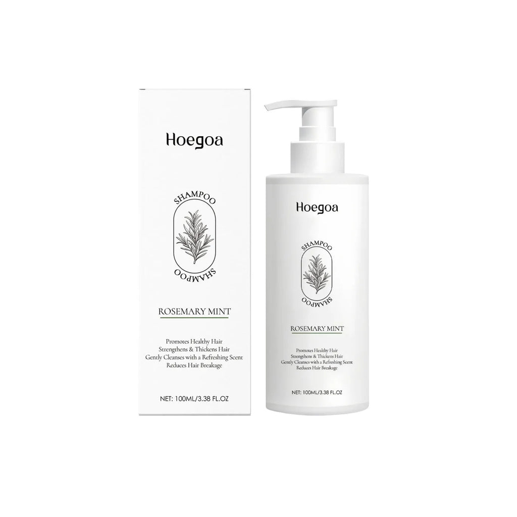 100ml bottle of rosemary mint shampoo with botanical extracts including rosemary, mint, aloe vera, and tea root