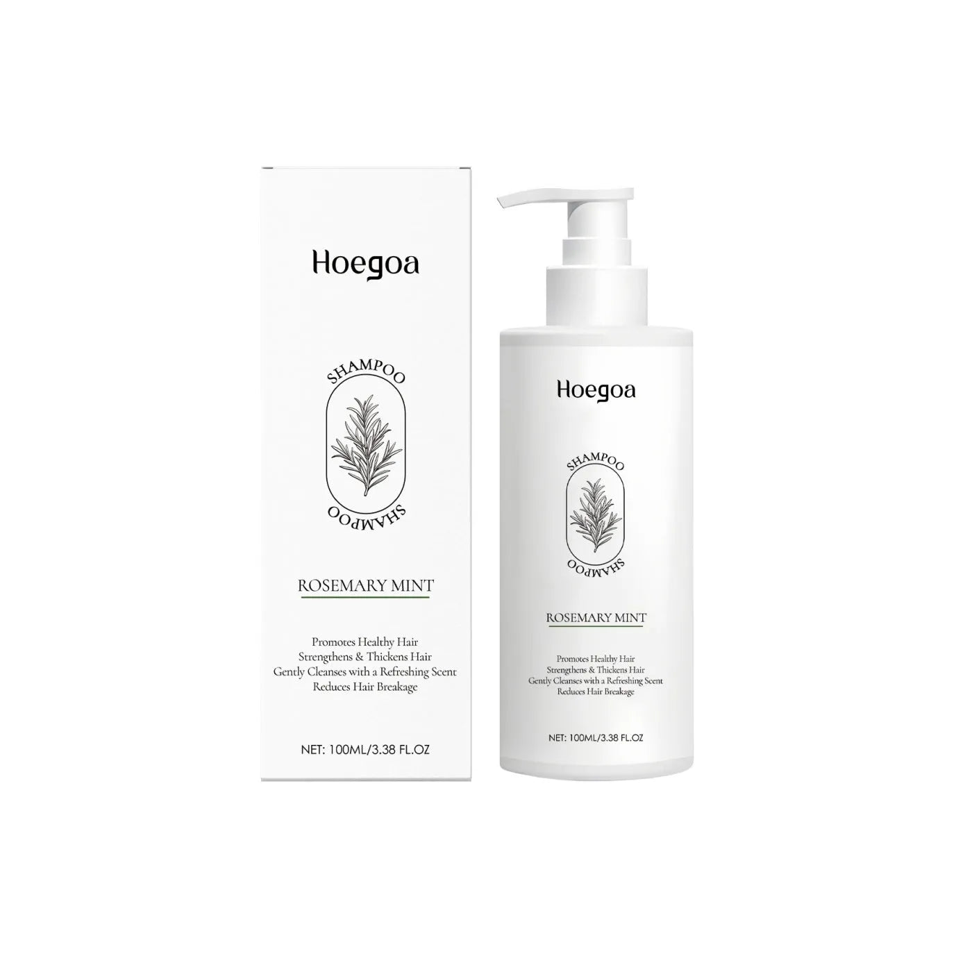 100ml bottle of rosemary mint shampoo with botanical extracts including rosemary, mint, aloe vera, and tea root