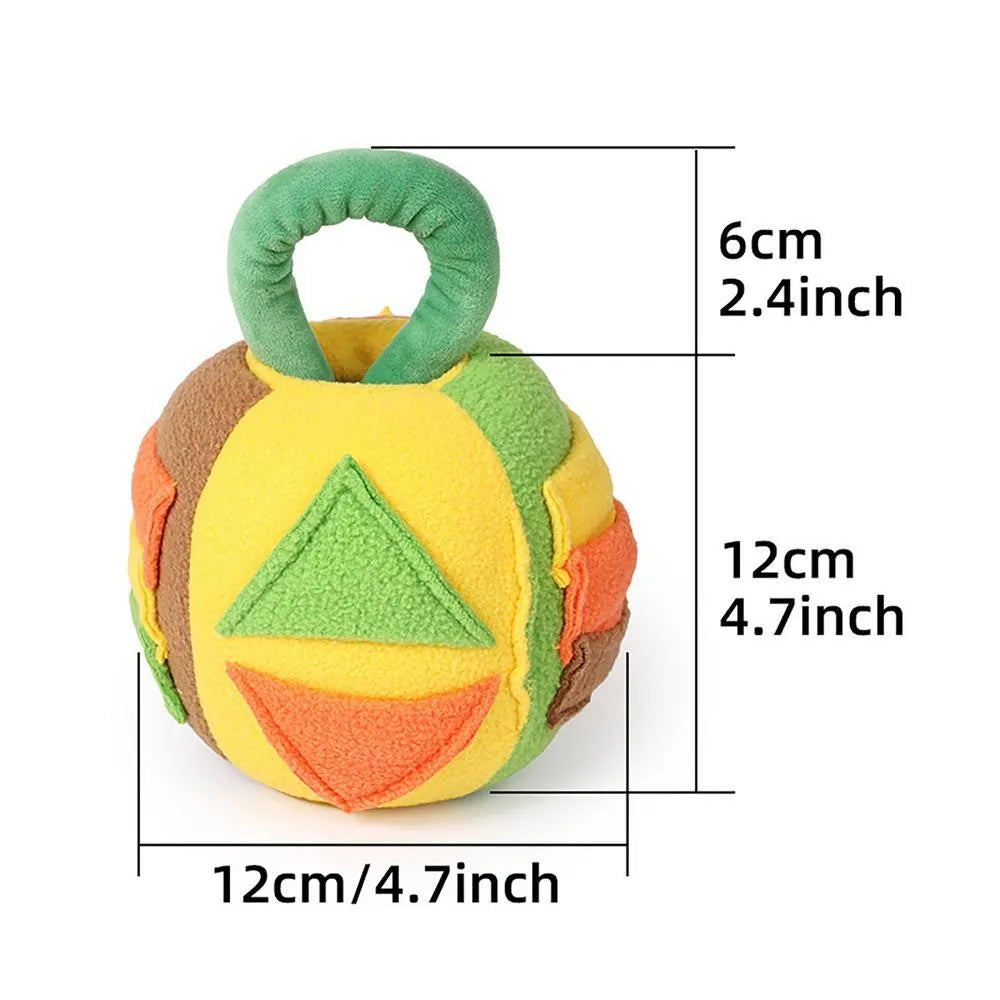 Green polyester dog squeaky plush ball toy with treat pockets