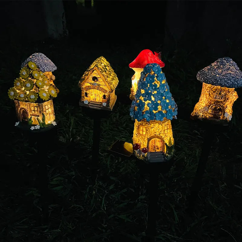 Outdoor flower-shaped solar LED light for garden and park decoration.