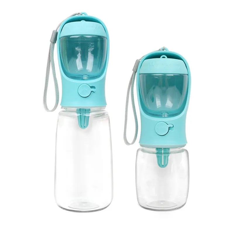 Portable dual-use dog drinking cup in blue colour with foldable design and water grain split