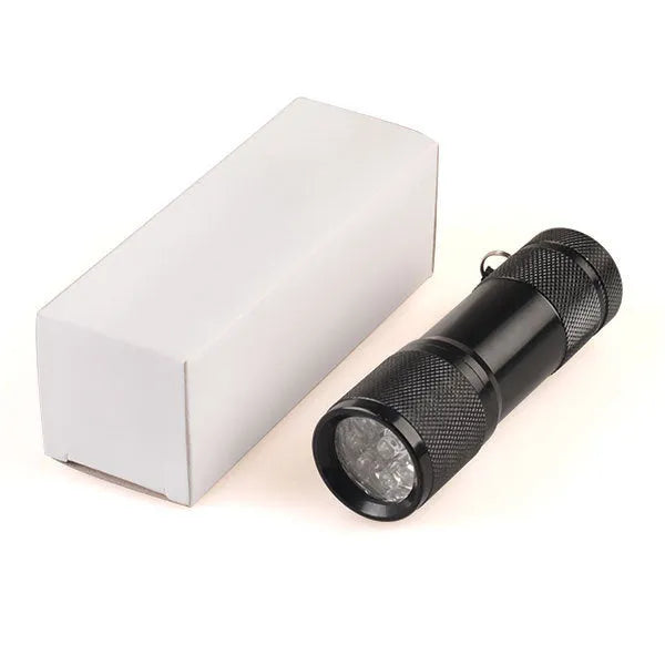 Black aluminium alloy smart vein locator device with red LED lights, shown at 29mm by 95mm size.