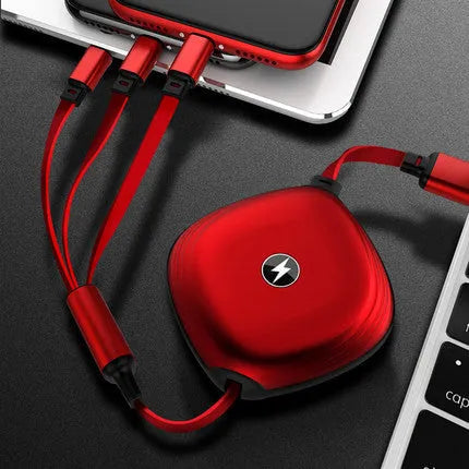 3-in-1 telescopic USB charging cable extended to 120cm length with titanium alloy connectors