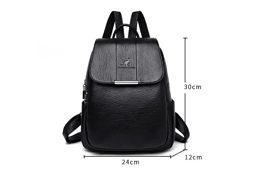 Fashion backpack in PU material with dimensions 30x24x12cm, shown in five colours including Black and Grey