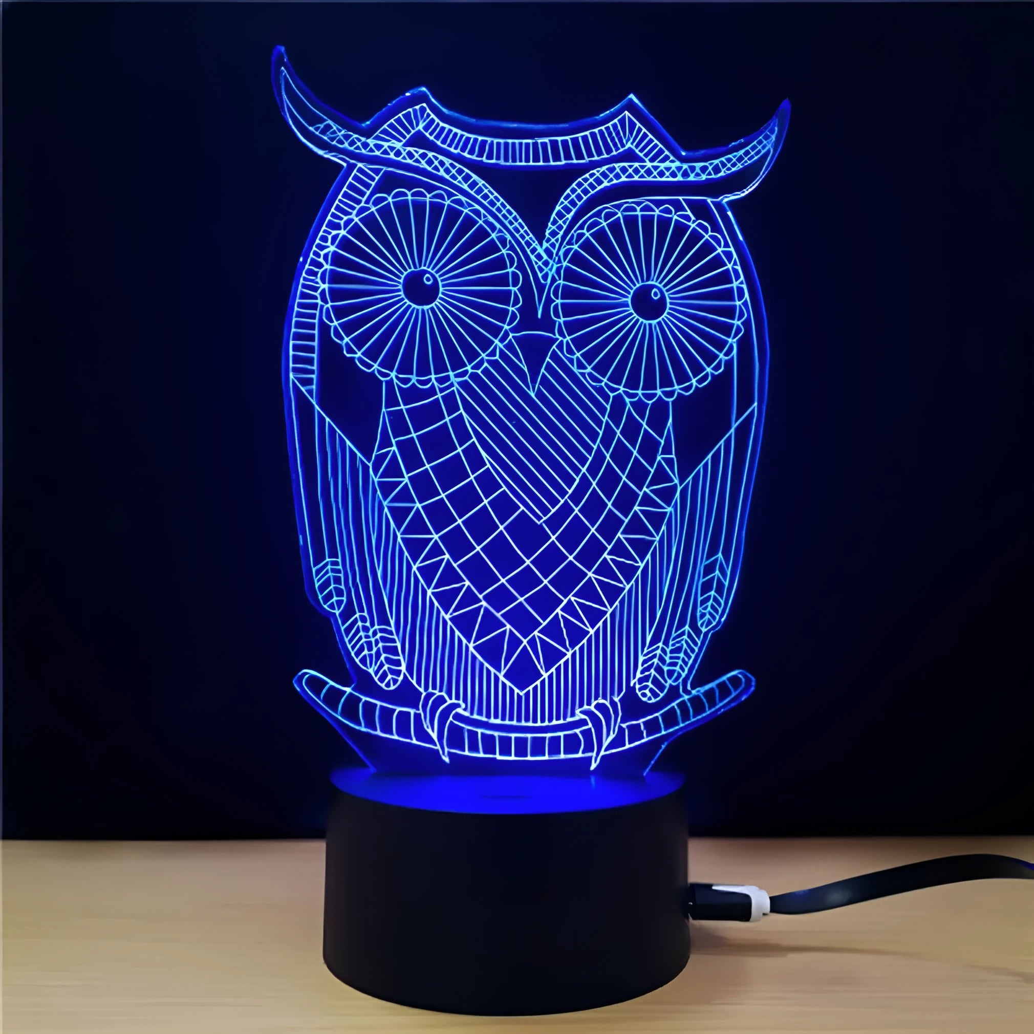 Black Owl Series visual stereo LED night light with acrylic shade and touch control USB powered for bedroom