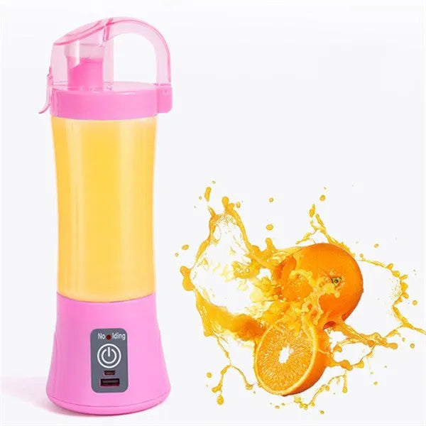 Blue portable electric handheld juicer blender with 400ml cup and USB charging port