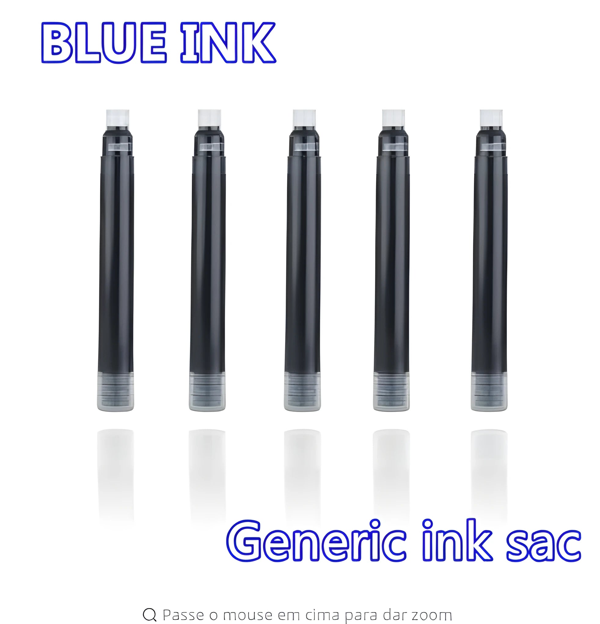Ten black rubber fountain pen ink sacs with small silver metal nipple rings for repair