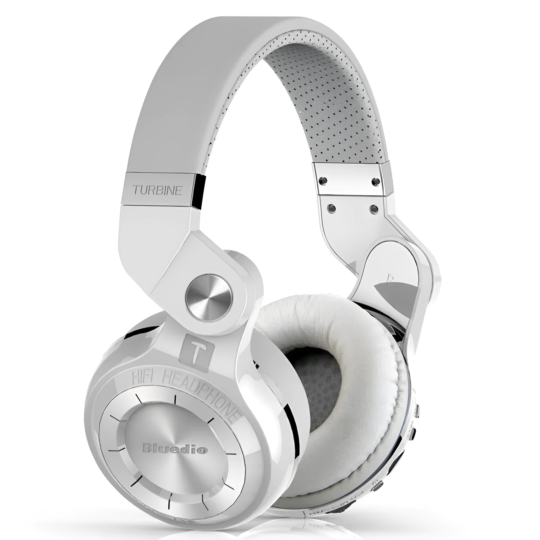 Black Bluetooth headset with head-mounted design, showcasing bilateral earpieces for stereo music playback.