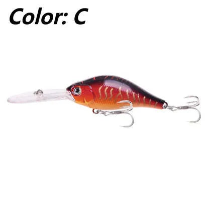 Mino Lure deep diving fishing bait showing 10.5cm length and little fat man profile in multiple colour options